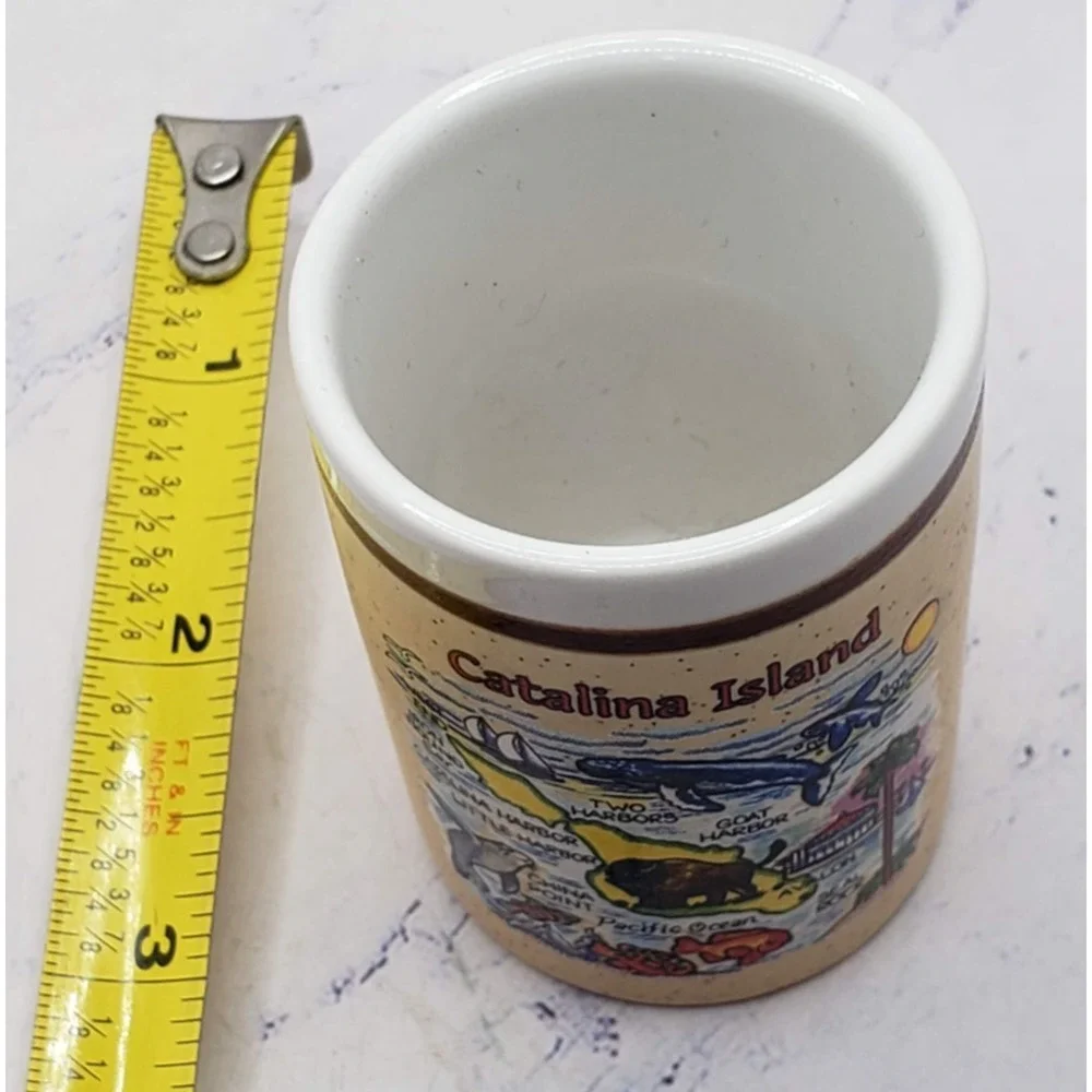 Catalina Island Souvenir Miniature Beige Vintage Ceramic Toothpick Holder